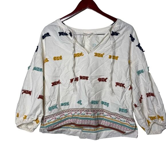 Lou & Grey For Loft Getaway Peasant Blouse White Womens M - Picture 2 of 10